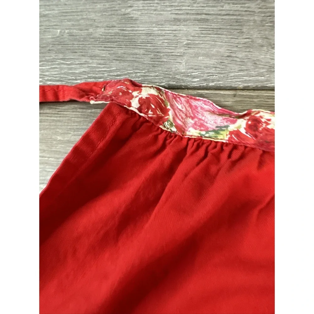 Unbranded Half Apron Women OS Red Excellent‎ Floral Pocket Rickrack Retro Cotton